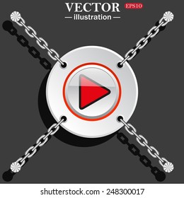 White circle with chains on a gray background with shadow. play, vector, EPS 10