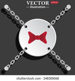 White circle with chains on a gray background with shadow. bow tie. Vector illustration, EPS 10