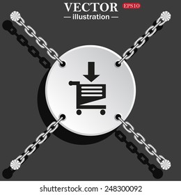 White circle with chains on a gray background with shadow. put in shopping cart , vector illustration, EPS 10