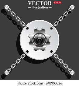 White circle with chains on a gray background with shadow. camera Settings, vector illustration, EPS 10