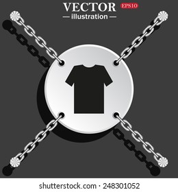 White circle with chains on a gray background with shadow. Tshirt, vector illustration, EPS 10