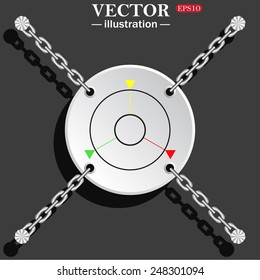 White circle with chains on a gray background with shadow. GPS navigation,  vector illustration, EPS 10