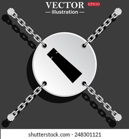White circle with chains on a gray background with shadow. tube for cream or another cosmetic remedy , vector illustration, EPS 10