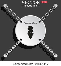 White circle with chains on a gray background with shadow. fluorescent lamp, vector illustration, EPS 10