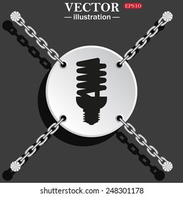 White circle with chains on a gray background with shadow. fluorescent lamp, vector illustration, EPS 10