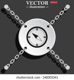 White circle with chains on a gray background with shadow. Compass , vector illustration, EPS 10