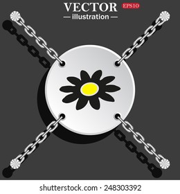 White circle with chains on a gray background with shadow. daisy,vector illustration, EPS 10