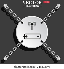 White circle with chains on a gray background with shadow. power management through a wi-fi network, vector, EPS 10