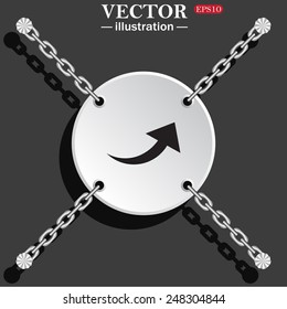 White circle with chains on a gray background with shadow. arrow indicates the direction, vector illustration, EPS 10