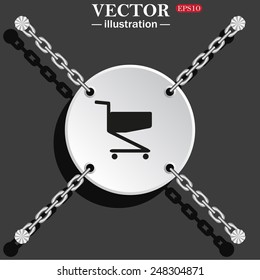 White circle with chains on a gray background with shadow. Shopping basket , vector illustration, EPS 10