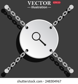 White circle with chains on a gray background with shadow. Magnifying glass. Search , vector illustration, EPS 10