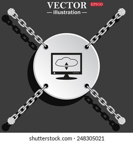 White circle with chains on a gray background with shadow. cloud storage on the computer, vector illustration, EPS 10