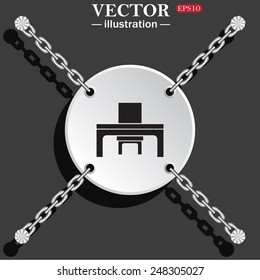 White circle with chains on a gray background with shadow. desk and chair, a table in the office.  Vector illustration EPS 10
