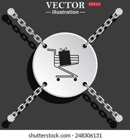 White circle with chains on a gray background with shadow. put in shopping cart  , vector illustration, EPS 10