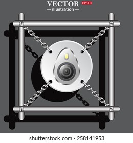 White circle with chains on a gray background. icon smartphone camera and flash, vector illustration, EPS 10