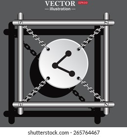 White circle with chains on a gray background.  web icon share vector illustration, EPS 10