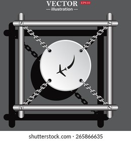 White circle with chains on a gray background.  icon plane. The plane is landing , vector illustration, EPS 10