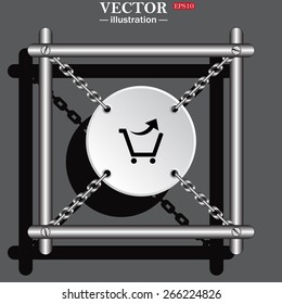 White circle with chains on a gray background.  remove from the shopping cart, vector illustration, EPS 10