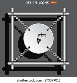 White circle with chains on a gray background.  Aerial photography. Festive balloons. Quadrocopter. icon. vector design