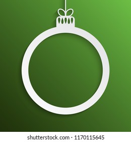 White Circle Christmas Tree Toy. New Year and Christmas Frame for Text Greeting Card. White Circle Banner with  Christmas Tree Toy. White Frame Toy Winter Season. Holidays Banner.