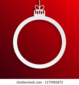 White Circle Christmas Tree Toy. New Year and Christmas Frame for Text Greeting Card. White Circle Banner with  Christmas Tree Toy. White Frame Toy Winter Season. Holidays Banner.