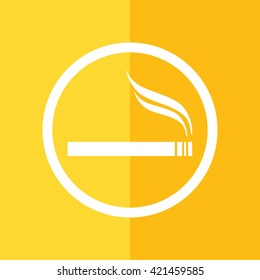 White circle cigarette vector icon. Allowed smoking sign. Yellow background