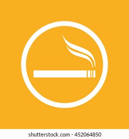White circle cigarette vector icon. Allowed smoking sign. Yellow background