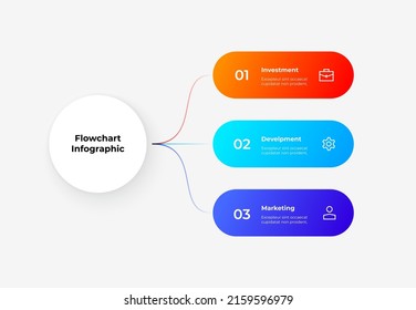 White Circle With Colorful Lines On The Side. Abstract Flowchart Infographic With 3 Options.