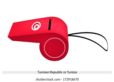 A White Circle Containing A Five-Pointed Star and Crescent on Red Field of The Tunisian Republic or Tunisia Flag on A Whistle, The Sport Concept and Political Symbol. 