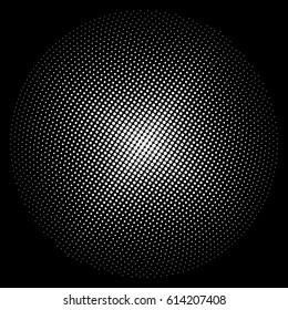 White Circle of Dots on a Black Background, Pop Art Concept, Retro Style, Black and White Vector Illustration