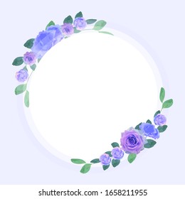 White circle frame with elegant flowers. Vector image