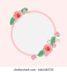 Marco de círculo blanco con varias elegantes flores acuarelas. Imagen vectorial