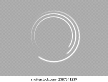 
The white circle glows with light on a transparent background. The white circle lines curl into a circle. Bright Star. Swirl white circles, swirl lines white. Vector light circles with bright sparks.