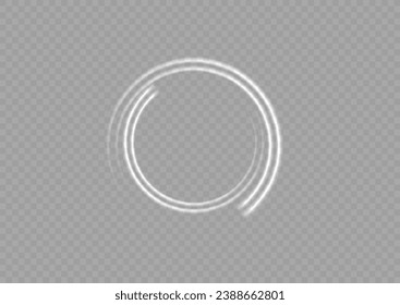 
The white circle glows with light on a transparent background. The white circle lines curl into a circle. Bright Star. Swirl white circles, swirl lines white. Vector light circles with bright sparks.