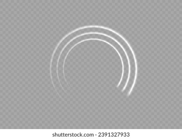 
The white circle glows with light on a transparent background. The white circle lines curl into a circle. Bright Star. Swirl white circles, swirl lines white. Vector light circles with bright sparks.