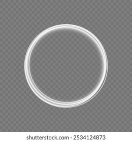 O círculo branco brilha com a luz sobre um fundo transparente. As linhas de círculo branco se curvam em um círculo. Estrela Brilhante. Redemoinho círculos brancos, redemoinho linhas branco. Círculos de luz vetorial com faíscas brilhantes.