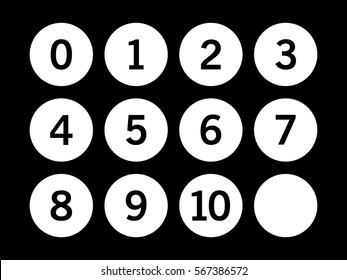 White circle icon with numbers inside on black background