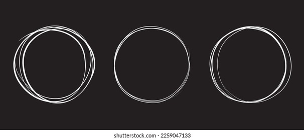 White circle line hand drawn set. Highlight hand drawing circle isolated on background. Round handwritten circle. For marking text, note, mark icon, number, marker pen, pencil and text check, vector
