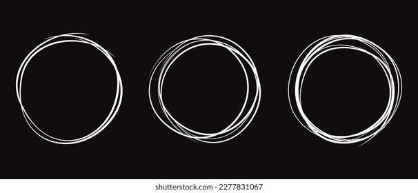 White circle line hand drawn set. Highlight hand drawing circle isolated on background. Round handwritten circle. For marking text, note, mark icon, number, marker pen, pencil and text check, vector