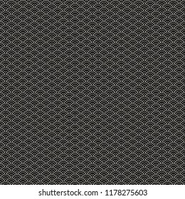 White circle lines on black background vector texture. Geometric seamless pattern on Japanese motif. Abstract waves