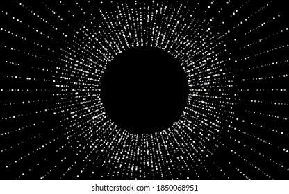 White Circle Luxury Vector Black Background. Abstract Dot Pattern. Silver Dust Effect Wallpaper. Sparkle Art Design.