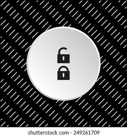 White circle on a black background. Open lock, vector, EPS 10