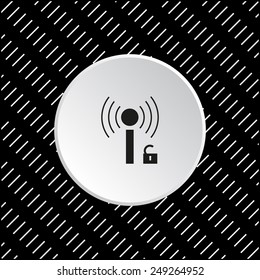 White circle on a black background. Wireless network access is open, unlocked , vector illustration, EPS 10