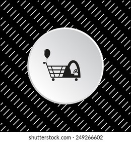 White circle on a black background. Shopping with a cabin for children and inflatable festive ball. Vector illustration, EPS 10