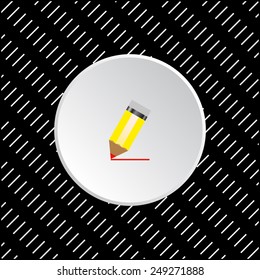 White circle on a black background. yellow pencil, vector, EPS 10