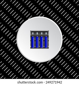 White circle on a black background. battery charger with batteries, vector illustration, EPS 10 