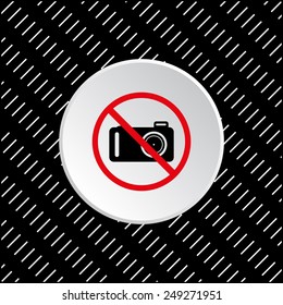 White circle on a black background. photo video banned camera crossed out with a red cross, vector, EPS 10