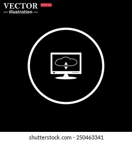 White circle on a black background. cloud storage on the computer, vector illustration, EPS 10