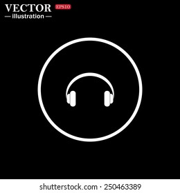 White circle on a black background. Headphones. Musical accessory,   vector illustration, EPS 10
