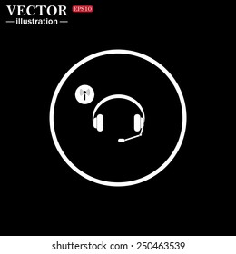 White circle on a black background. Headphones. Musical accessories running through wi-fi network,  vector illustration, EPS 10